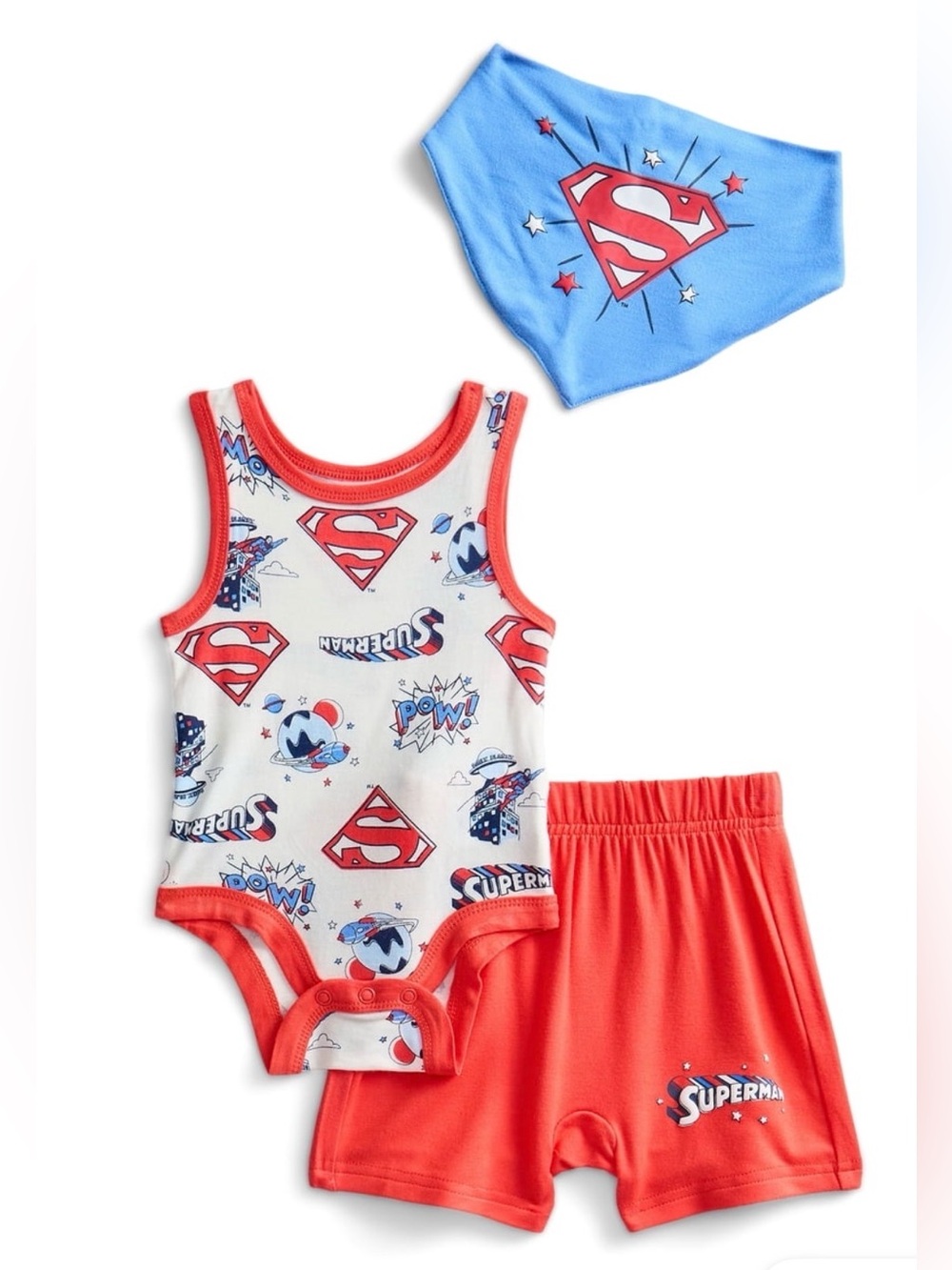 Superman Baby 3-Piece Set with Bandana Bib - Red & Blue